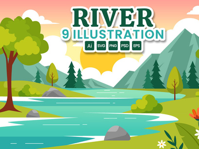 9 River Landscape Illustration