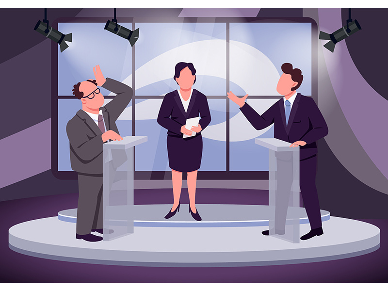 Television debate flat color vector illustration