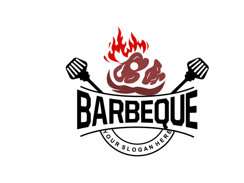Barbeque Logo, Hot Grill Design With Fire And Spatula