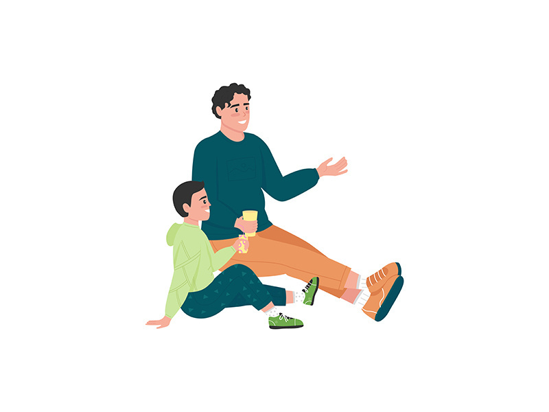 Family on picnic flat color vector detailed character