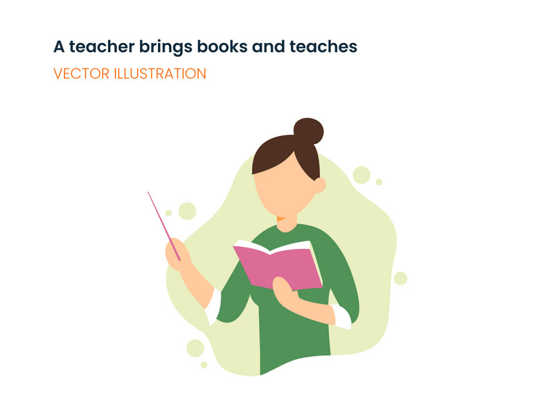 A teacher brings book and teaches