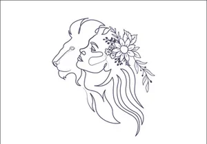 Line art portrait woman, Flower face one line vector illustration