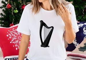 Black Celtic harp isolated on white background minimalist design
