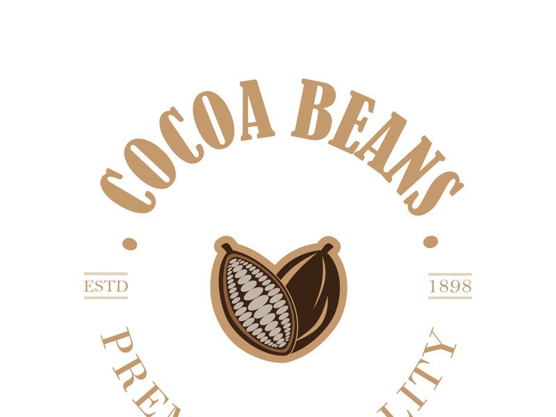 cocoa logo,cocoa bean,cocoa tree,cocoa branches and leaves,chocolate mix on white background,vintage,modern,simple,minimalist icon illustration template design vector