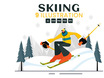 9 Skiing Winter Sport Activities Illustration