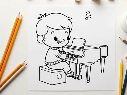 Child playing piano music joy vector illustration
