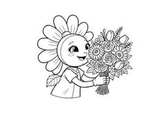 Cute girl holding flower bouquet vector illustration