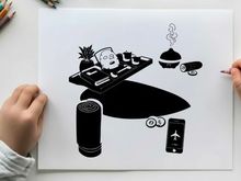 Silhouette of a man with travel items and laptop