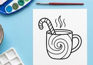 Steaming hot peppermint candy cane coffee mug for festive Christmas morning celebration