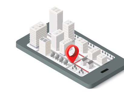 3d map isometric city of the mobile navigator