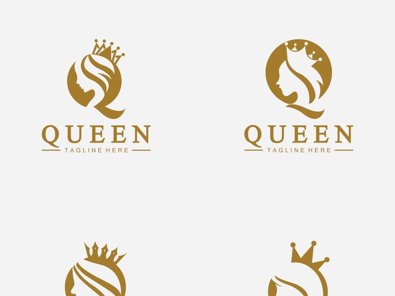 Beautiful face queen icon logo.for queen logo.Beauty woman hair salon golden logo. cosmetic, skin care business logo