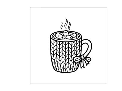 Schwarz-weiß-Linienkunst einer Tasse mit Marshmallows