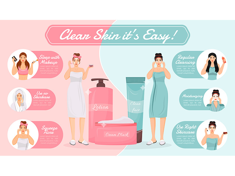 Skin care routine flat color vector informational infographic template