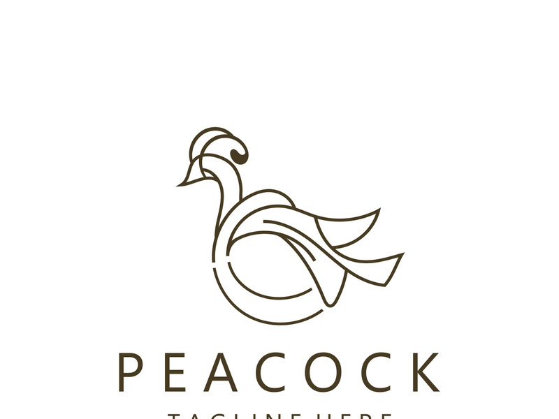 Peacock logo line art elegant concept icon design template flat vector illustration