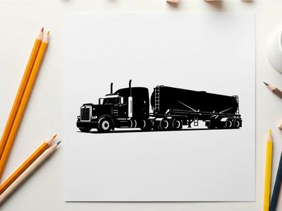 Silhouette of a large truck with trailer