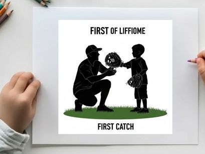 Silhouette of a man and boy catching a baseball first of liffiome