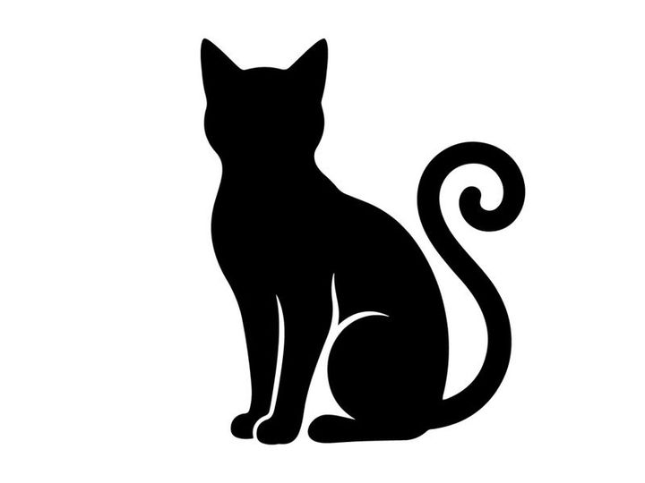 Silhouette eines zusammengerollten sitzenden Katers mit Schwanz