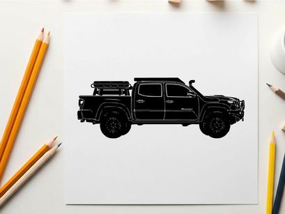 Silhouette of a pickup truck with a roof rack and storage box silhouette