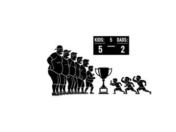Silhouette of kids and dads with trophy and scoreboard silhouette preview picture