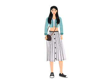 Young woman in trendy outfit flat color vector faceless character preview picture