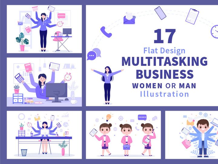 17 Multitasking Business Woman or Man Illustration