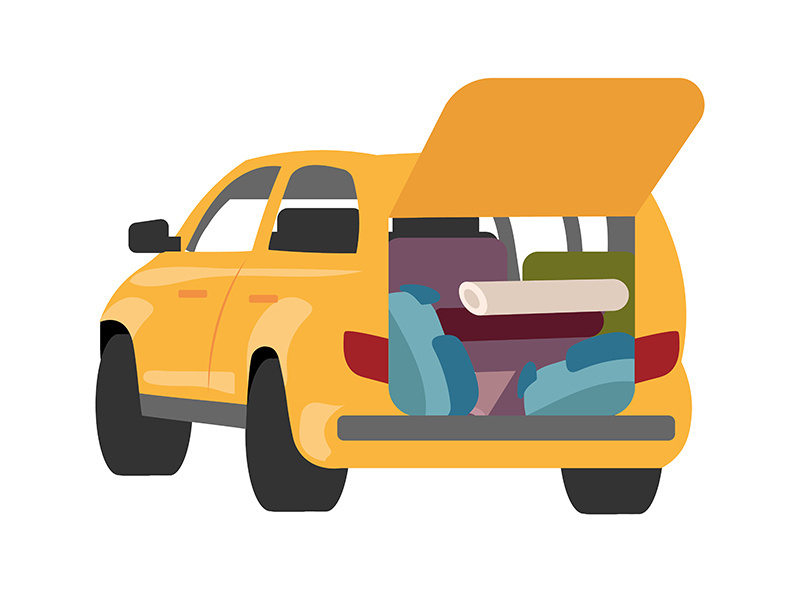 Packing car for camping semi flat color vector object
