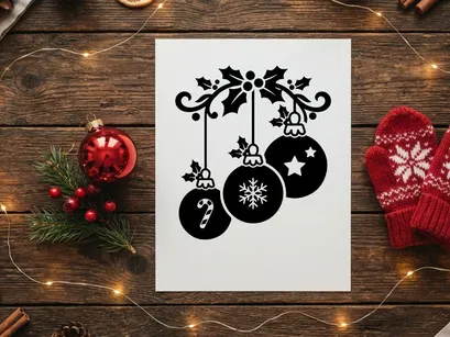 Decoración de ornamentos navideños con acebo y esferas colgantes