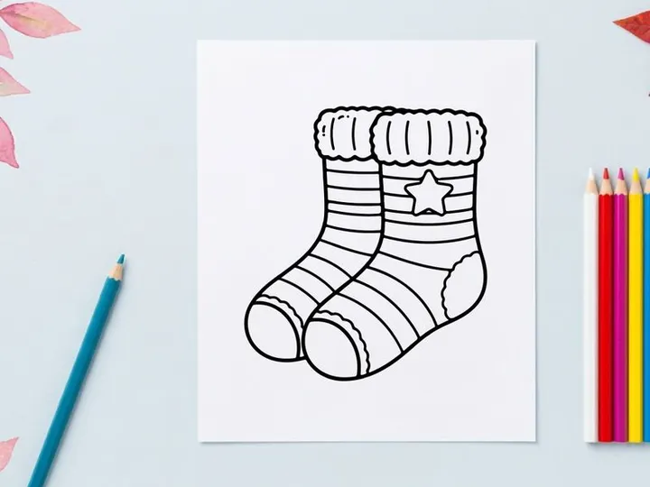 Cute cartoon Christmas sock with star pattern and cuff for festive holiday decor