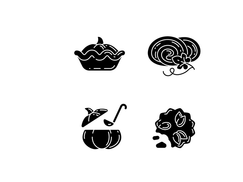 Autumn dishes recipes black glyph icons set on white space