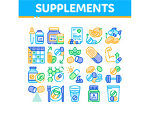 Supplements Collection Elements Icons Set Vector