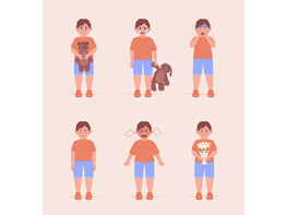 Little boys showing feelings semi flat color vector characters set preview picture
