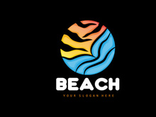 Sunset Logo, Beach Design, River And Sun Illustration, Vector Enjoying The Twilight