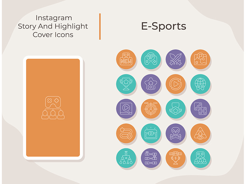 E sports social media story and highlight cover icons set