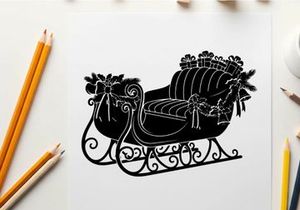 Silhouette of a decorative sleigh with bows and ornate details