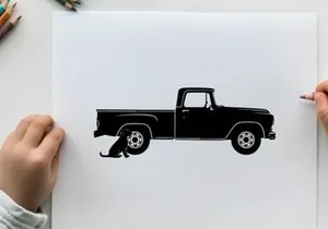 Silhouette of a pickup truck with a dog