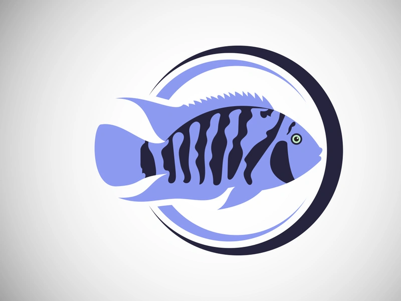 Cichlid Fish in a circle. Fish logo design template. Seafood restaurant shop Logotype concept icon.