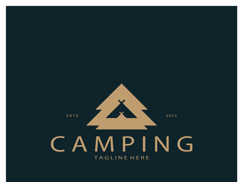 vintage and retro tent logo, camping. With tent, tree and bonfire sign. adventurers, scouts, climbers, camping equipment center