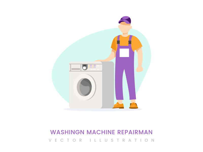 Washing machine repairman vector illustration