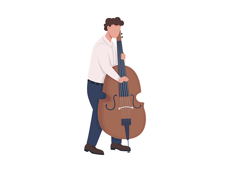 Musician playing cello with fingers semi flat color vector character