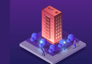 Isometric city set of violet colors