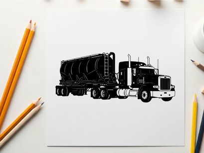 Silhouette of a semi truck hauling a large cylindrical load