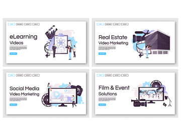 Video marketing production landing page vector templates set preview picture