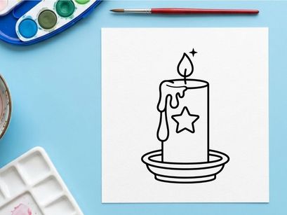 Hand-drawn Halloween candle with melting wax and star. Spooky festive illustration for seasonal decor and greeting cards.