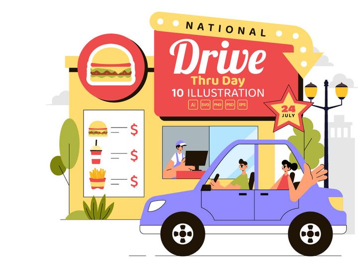 10 National Drive Thru Day Illustration