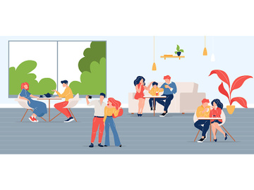 People in city cafe flat color vector illustration preview picture