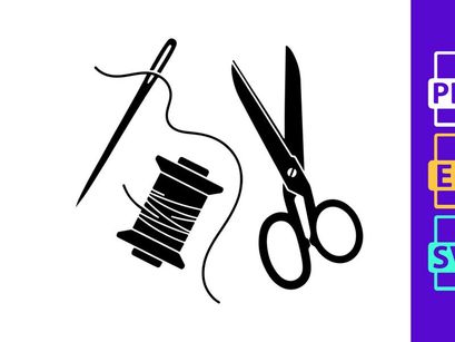 Classic Sewing Kit Tools Silhouette Illustration