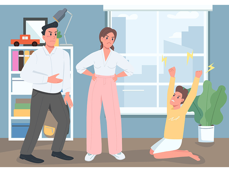 Family conflict flat color vector illustration