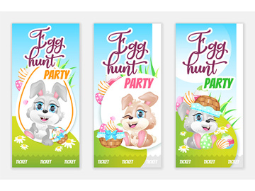 Egg hunt party tickets, free flyers flat vector templates set preview picture