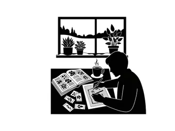 Silhouette of a person reading newspaper by the window with plants preview picture
