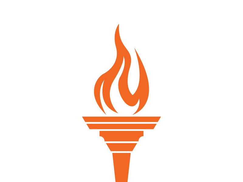 Burning Torch Fire Flame with Pillar column logo design